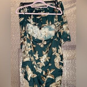Banana Republic Teal and Beige Floral Cami Pajama Set